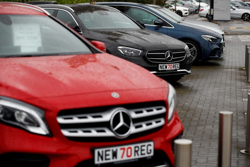 © Reuters. FILE PHOTO: New cars are pictured at a car dealership, as Britain's car industry body releases monthly new car sales figures, in Cheshire, Britain October 5, 2020 REUTERS/Jason Cairnduff/File Photo