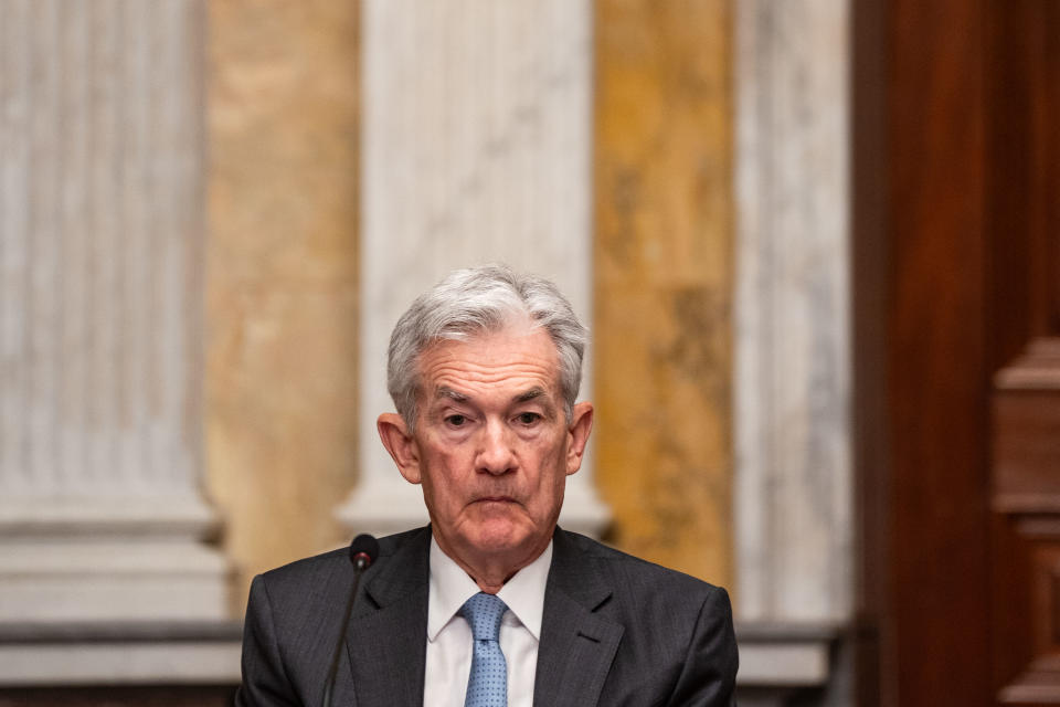 WASHINGTON, DC - MAY 10: Federal Reserve Chair Jerome Powell  listens as U.S. Secretary of the Treasury Janet Yellen presides over a meeting of the Financial Stability Oversight Council at the Treasury Department on May 10, 2024 in Washington, DC. The council received an update from the Financial Market Utilities Committee and an update on market developments related to corporate credit, as well as a presentation and to vote on a report on nonbank mortgage servicing. (Photo by Kent Nishimura/Getty Images)