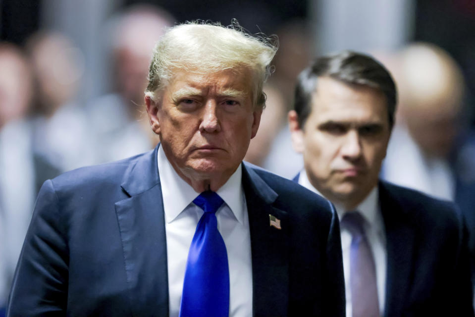 Former President Donald Trump leaves the courthouse after a jury found him guilty of all 34 felony counts in his criminal trial at Manhattan Criminal Court, Thursday, May 30, 2024, in New York. (Justin Lane/Pool Photo via AP)