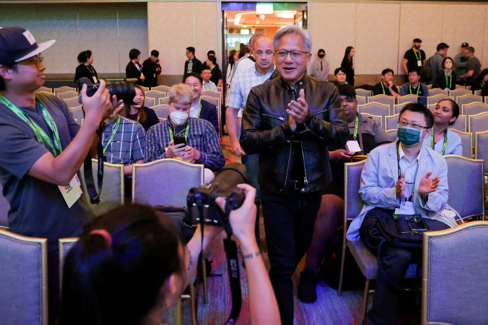 Nvidia CEO Jensen Huang arrives at an event at COMPUTEX forum in Taipei, Taiwan June 4, 2024. REUTERS/Ann Wang