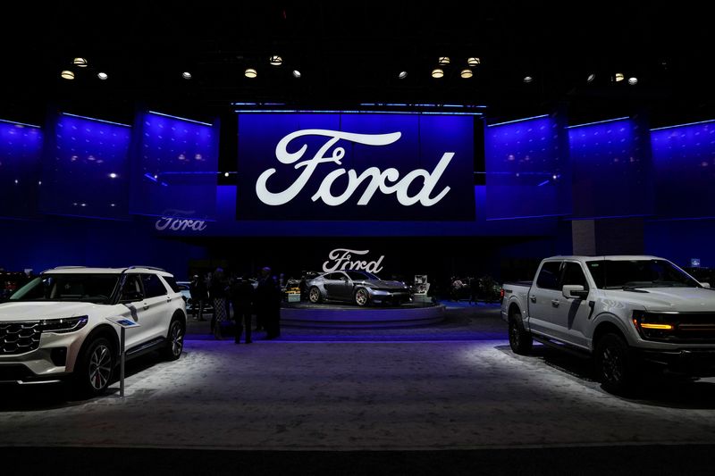 © Reuters. Ford vehicles are displayed at the New York International Auto Show Press Preview, in Manhattan, New York City, U.S., March 27, 2024. REUTERS/David Dee Delgado