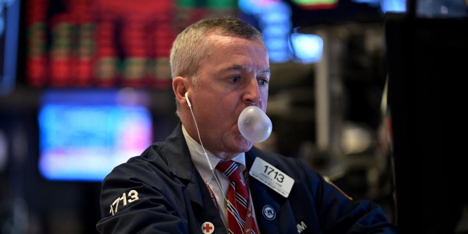 Image of a stock trader at the New York Stock Exchange.