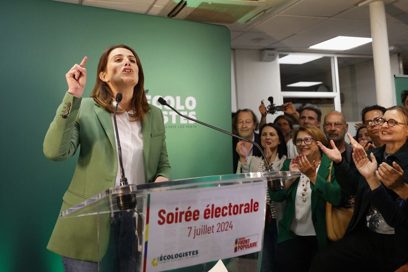 © Reuters. Marine Tondelier, National Secretary of Les Ecologistes (The Ecologists - Greens) party and member of the alliance of left-wing parties, called the 