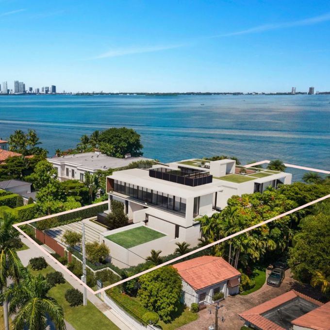 Aerial view of the $80 Miami waterfront mansion. Photo from Instagram