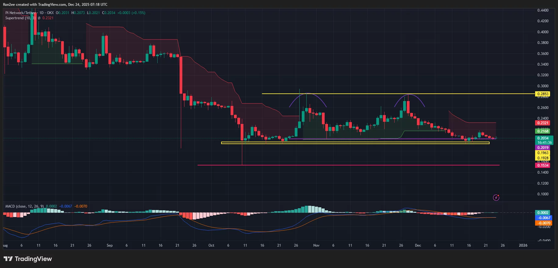 Pi Network price has formed a double top pattern on the daily chart.